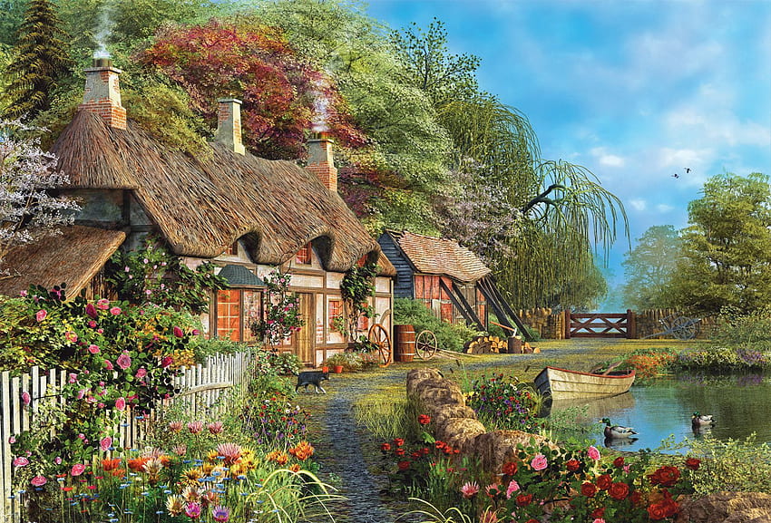 Electra Vassilopoulou on Puzzles!!!, Storybook Cottage Garden HD тапет
