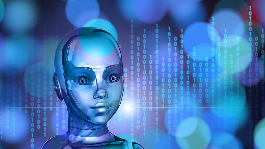 3D, Metall, Roboter, Cyborg, Gesicht, Binärcode HD-Hintergrundbild