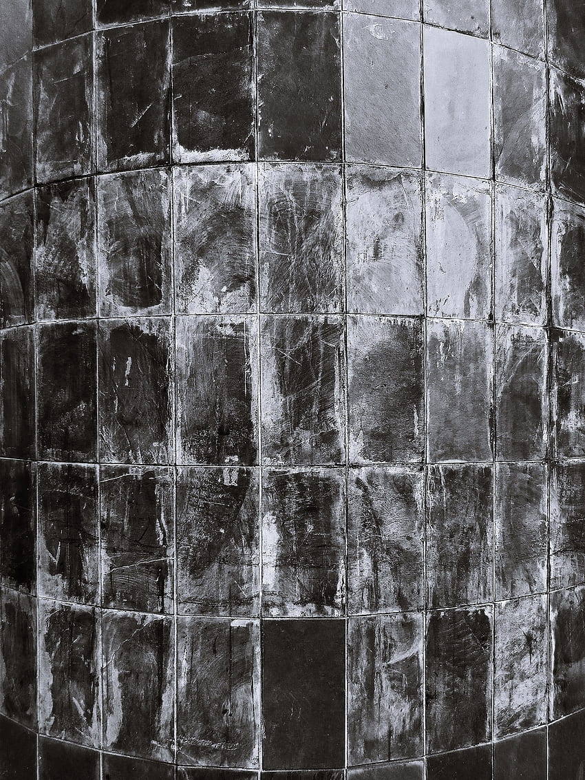 tile, wall, facade, dirty, old, black and white background HD phone wallpaper