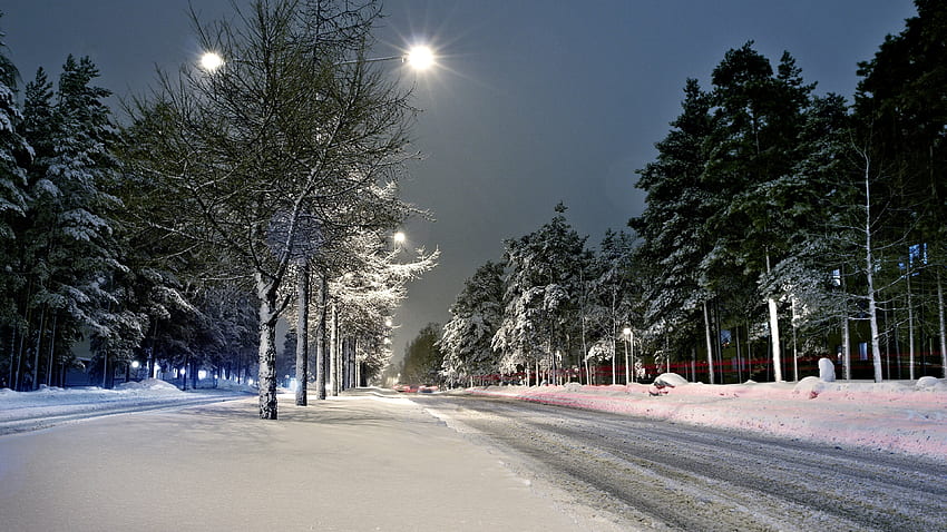 Зимна сцена, зима, градско, сняг, улица, път HD тапет