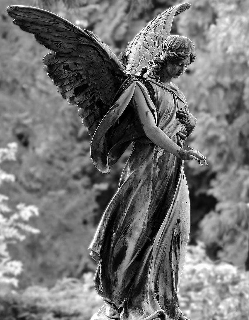 : closeup of angle statue, angel, figure, Black Statue HD phone wallpaper