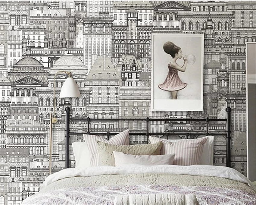 Beibehang Czarno-biały szkic zamek miasto architektura sklep odzieżowy moda sypialnia tło papel de parede 3D. . - AliExpress, zamek czarno-biały Tapeta HD