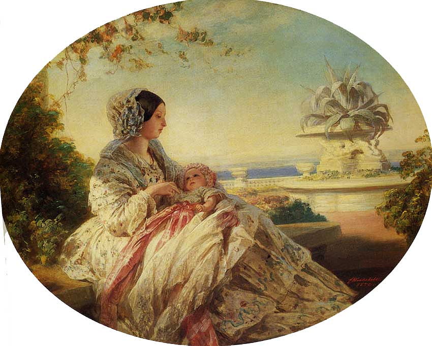 Franz Xaver Winterhalter. 'Queen Victoria and Prince Arthur.', art, portrait, baby, royalty, victorian, winterhalter HD wallpaper