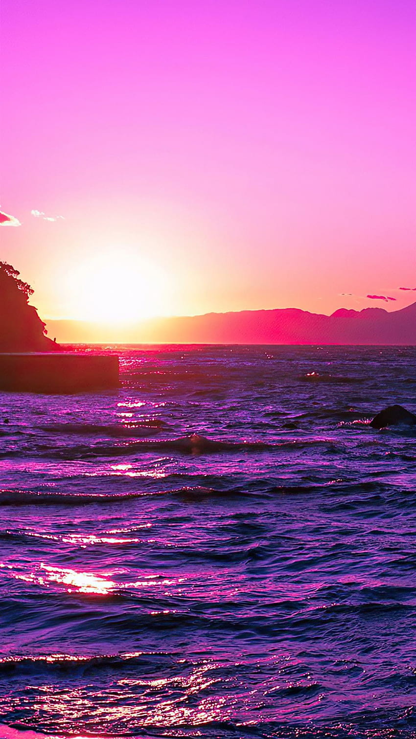 Beautiful evening purple sunset iPhone 8, Ocean Purple Sunset HD ...