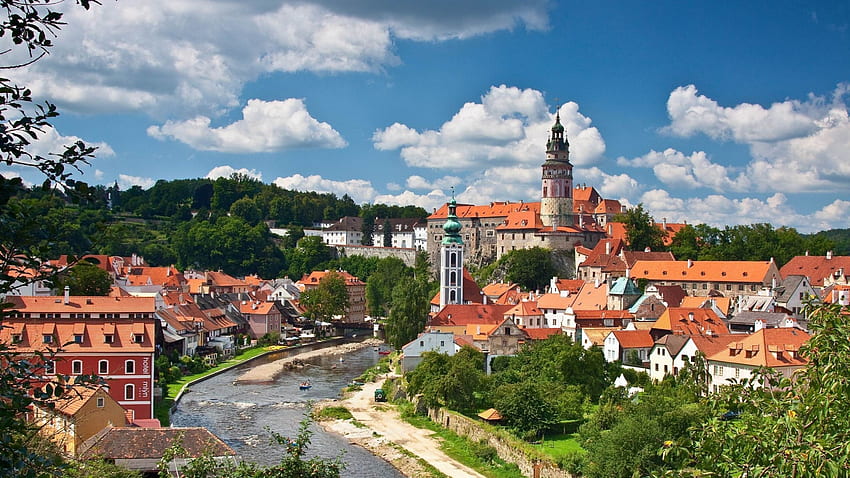 Kota, Sungai, Bangunan, Panorama, Republik Ceko, Czechia, Cesky Krumlov, Chesky-Krumlov, Vltava Wallpaper HD