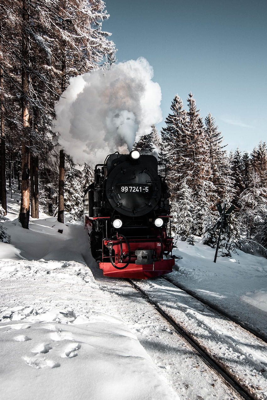 Winter, Smoke, Snow, , , Train, Locomotive, Steam Locomotive HD phone wallpaper