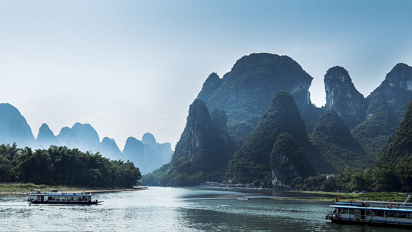 Travel to China, Lijiang, mountains, river, boats, beautiful nature landscape U , , Chinese Boat HD wallpaper