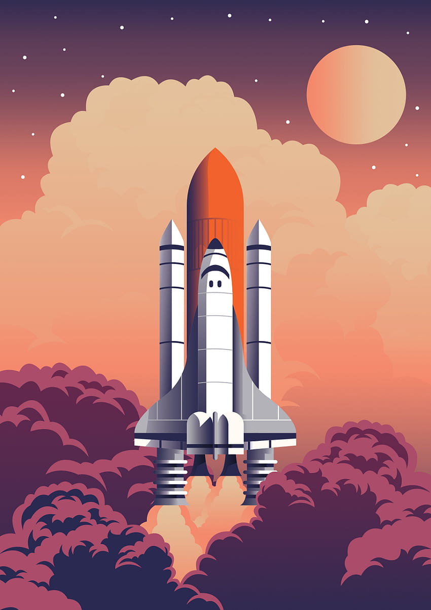 Beautiful Space Shuttle Illustration Print / NASA Poster, Kids Room Decor, Space Art, Nursery Wall Art, NASA Space S. Space illustration, Space art, Space artwork, Spaceship NASA HD電話の壁紙