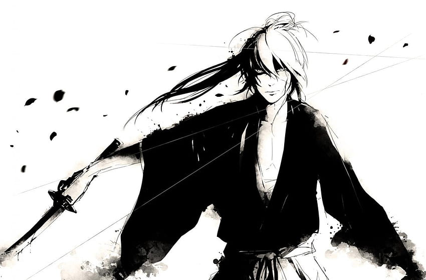 Himura Kenshin, kenshin, white background, rurouni kenshin, lone, anime, samurai, weapon, kenshin himura, male HD wallpaper