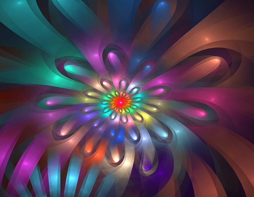 ღ.Splendor of Display.ღ, coloré, art fractal, fleurs, art numérique, printemps, été, dessins, pétales, lumineux, fleurs, affichage Fond d'écran HD