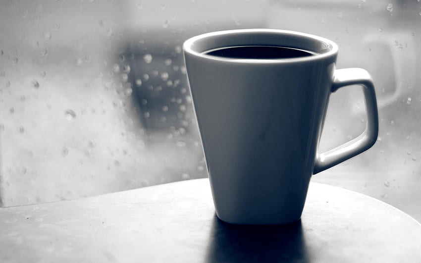Food, Rain, Drops, Coffee, Cup, Sadness, Glass, Window, Black And White, Sorrow, Mug HD wallpaper
