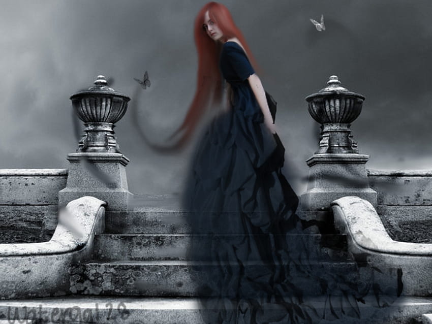 ghost in the ruins, , gothic, girl, black HD wallpaper