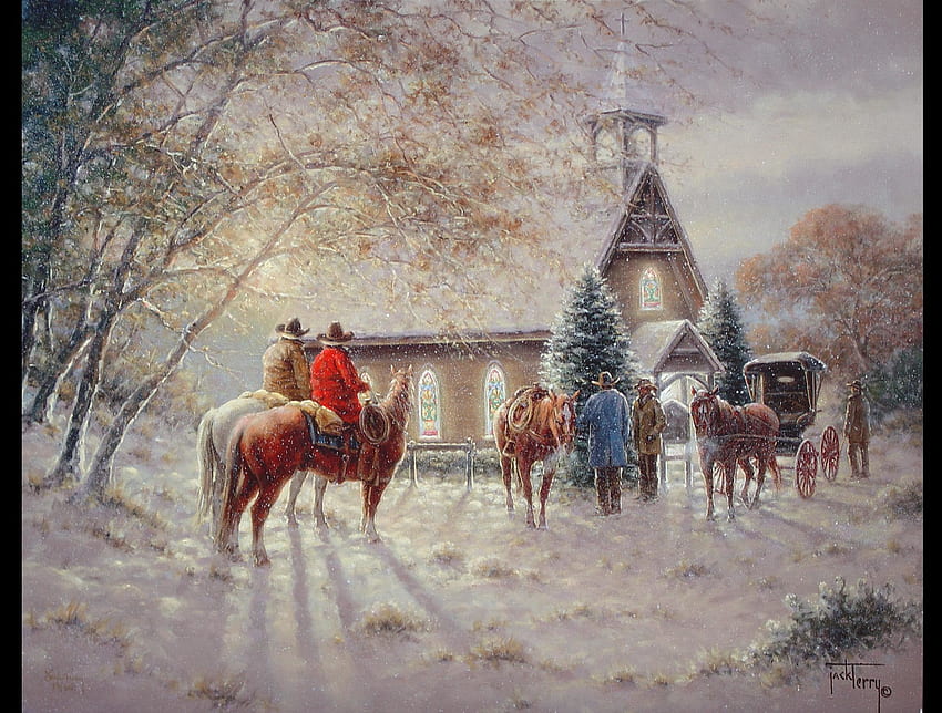 Weihnachtslandschaft, viktorianisches Weihnachtshaus HD-Hintergrundbild
