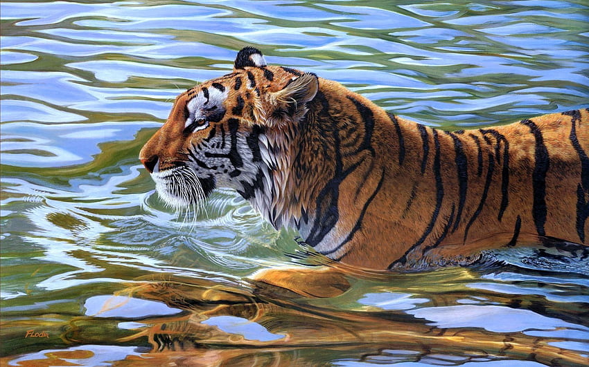 Animals, Water, Striped, Tiger, To Swim, Swim HD wallpaper