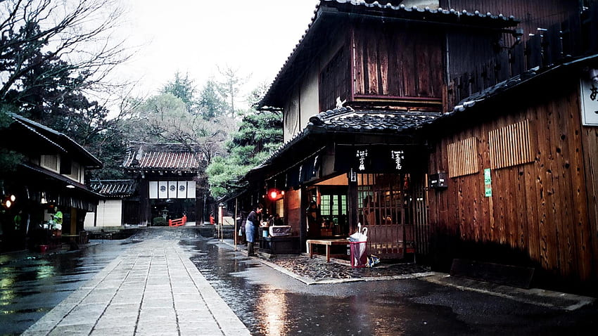Japan Bäume Stadtlandschaften regnen Häuser Menschen Asien, japanischer Regen HD-Hintergrundbild