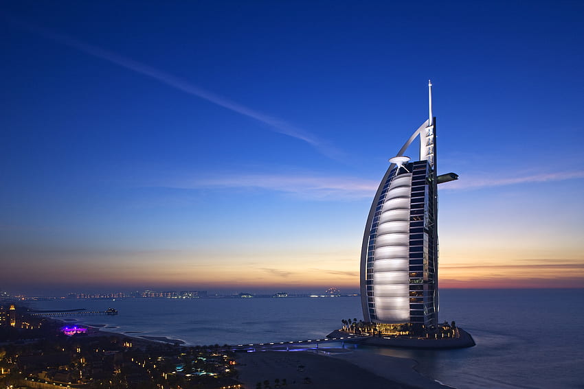 Miasta, Niebo, Morze, Dubaj, Hotel, ZEA, Zjednoczone Emiraty Arabskie, Burj Al Arab, Burj Al-Arab Tapeta HD
