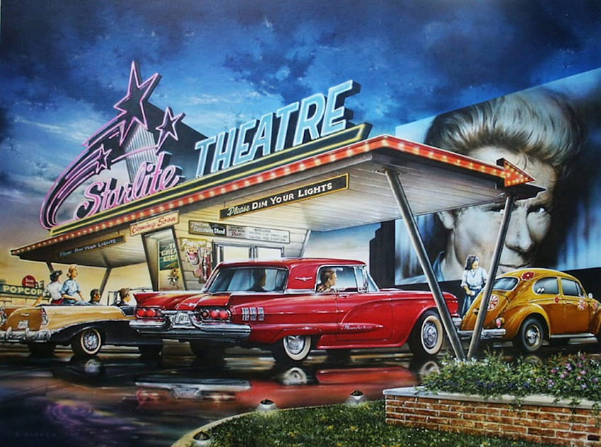 Drive In Theatre, films, cars, drive, theatre, movies HD wallpaper