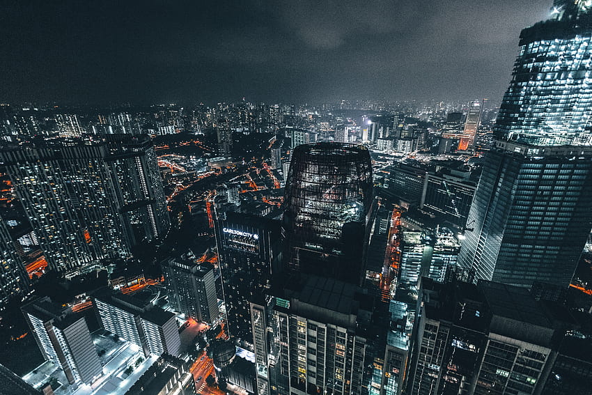 Città, notte, vista dall'alto, luci della città, grattacieli, megalopoli, megalopoli Sfondo HD