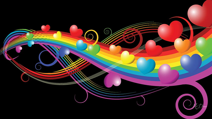Hati dan Warna, penuh warna, Hari Kasih Sayang, gulungan, cerah, abst, hati Wallpaper HD