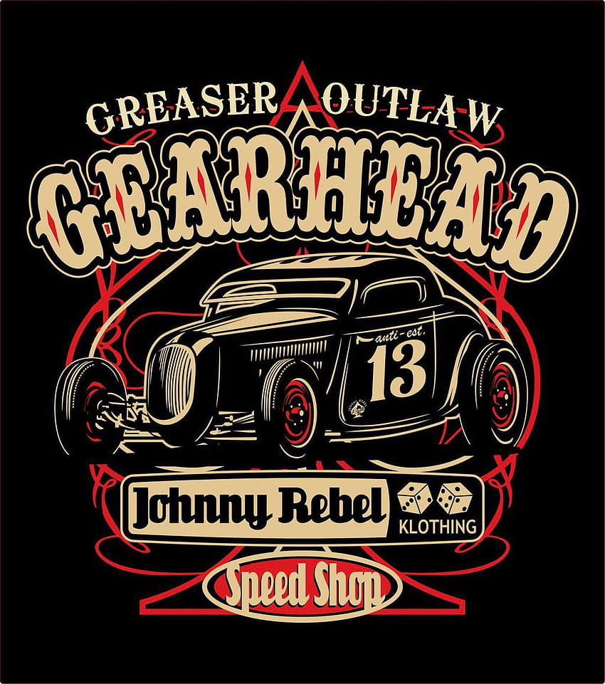 Diseño de camiseta Johnny Rebel Gearhead, Rebel Outlaw fondo de pantalla del teléfono