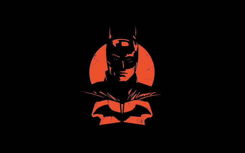 バットマン、黒の背景、オレンジ色のバットマンのポートレート、クリエイティブなミニマル アート、スーパーヒーロー 高画質の壁紙
