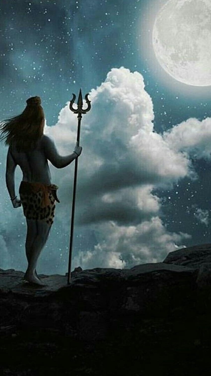 Lord Shiva na żywo, tło księżyca Tapeta na telefon HD