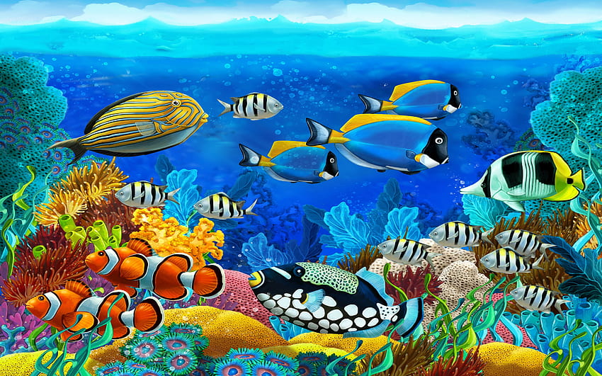 Ocean Marine Animals Barrier Reef, Tropical Colorful Fish, Marine Life HD wallpaper