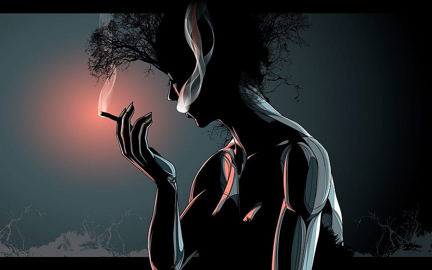 . Fantasy. . . Smoking girl, vector, cigar, smoke, light HD wallpaper