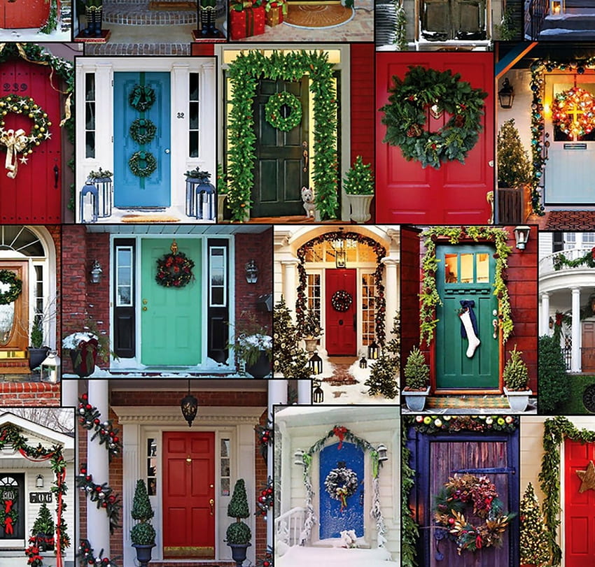 Holiday Doors , 겨울, 12월, 예술, 아름다운, 일러스트레이션, 삽화, 풍경, 기회, 와이드 스크린, 휴일, , 크리스마스, 눈 HD 월페이퍼