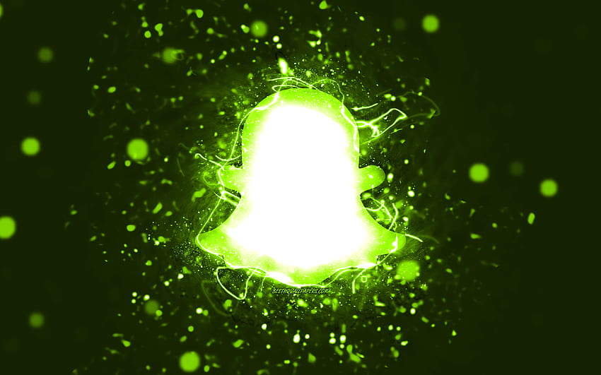 Snapchat lime logo, , lime neon lights, creative, lime abstract background, Snapchat logo, social network, Snapchat HD wallpaper