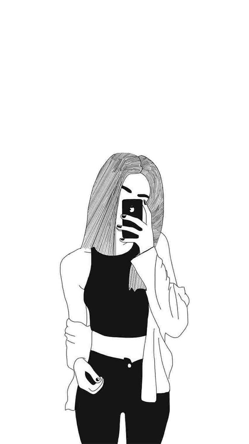 Black And White Tumblr Girl Drawing HD phone wallpaper | Pxfuel