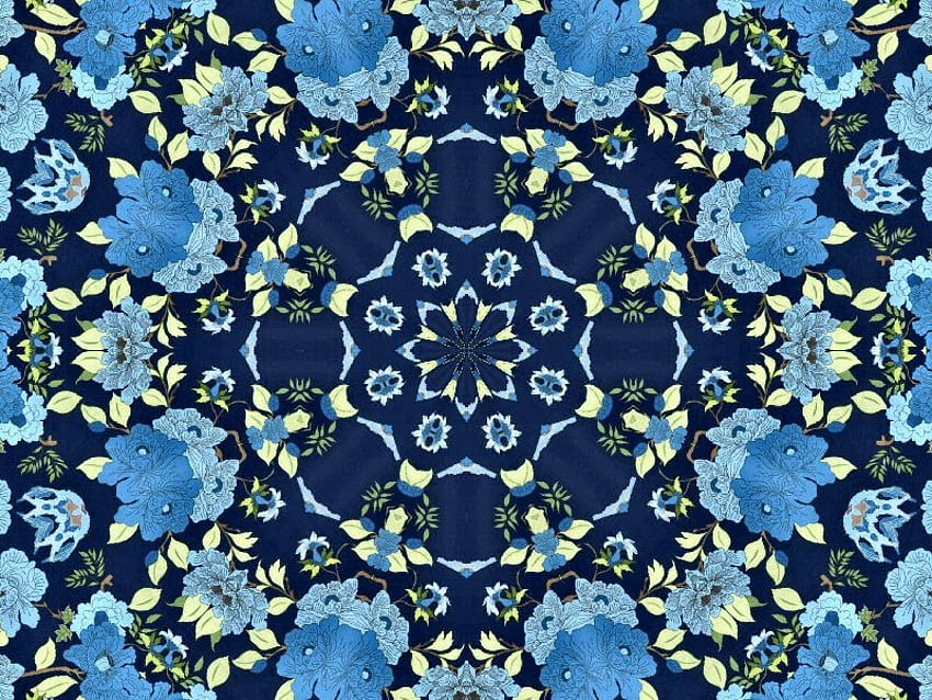 Kaleidoscope of Blue Flowers สีฟ้า วงกลม ดอกไม้ ลานตา วอลล์เปเปอร์ HD