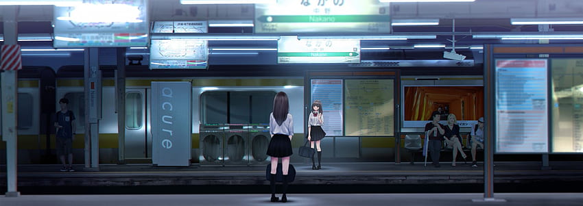 Anime-Mädchen am Bahnhof. HD-Hintergrundbild