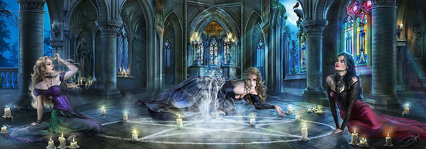 Witches, blue, luminso, fantasy, candle, drazenka kimpel, girl, witch HD wallpaper