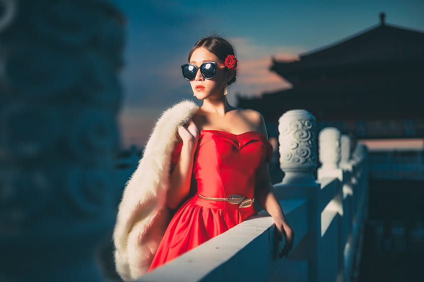 Beauty, white, model, asin, sunglasses, red, girl, woman HD wallpaper