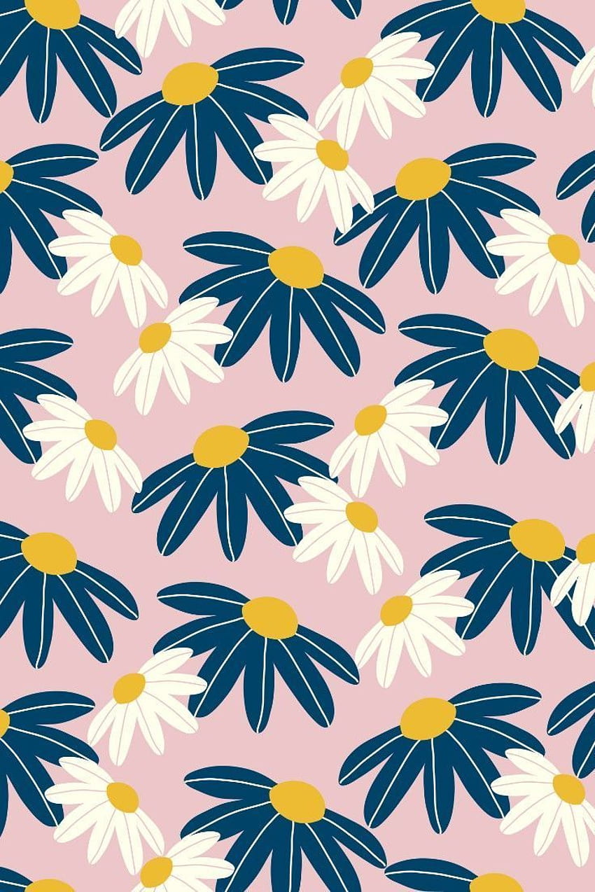Floral blossom daisy garden seamless pattern with pink background by Caro Terranova - Vector HD phone wallpaper
