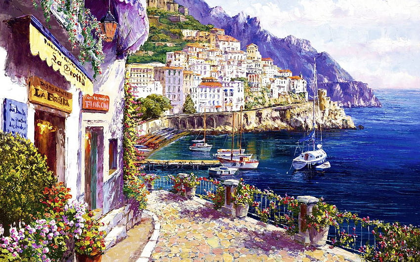 Pretty Amalfi Coast Italy PC i Mac Tapeta HD