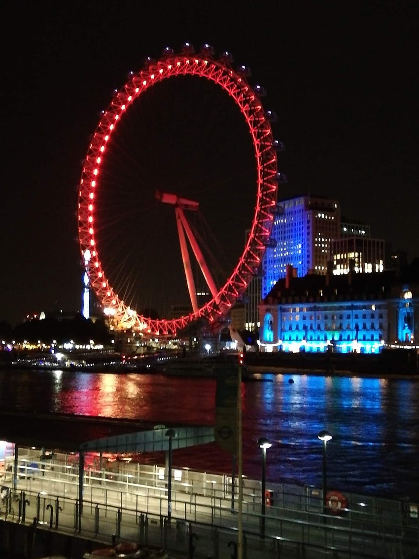 Notte a London Eye, luci, Regno Unito, città Sfondo del telefono HD