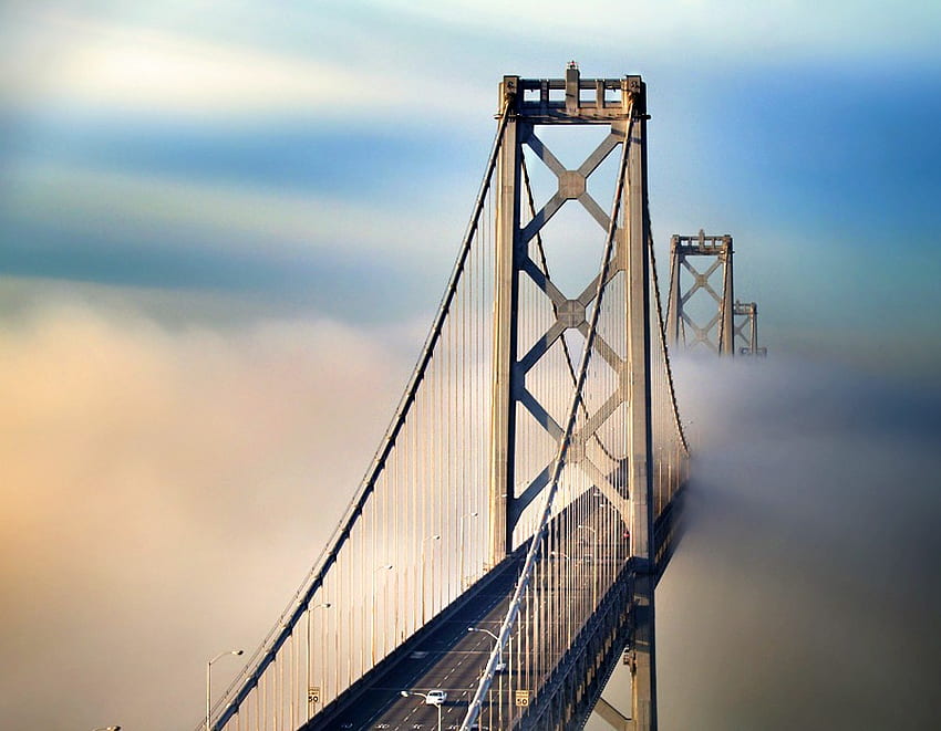 Bridge in Clouds, cool HD wallpaper