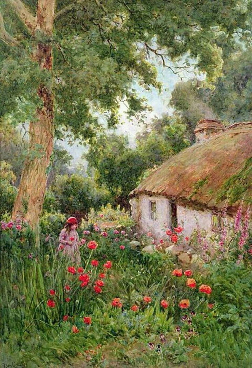 Art English Cottages & Gardens terbaik, Storybook Cottage Garden wallpaper ponsel HD