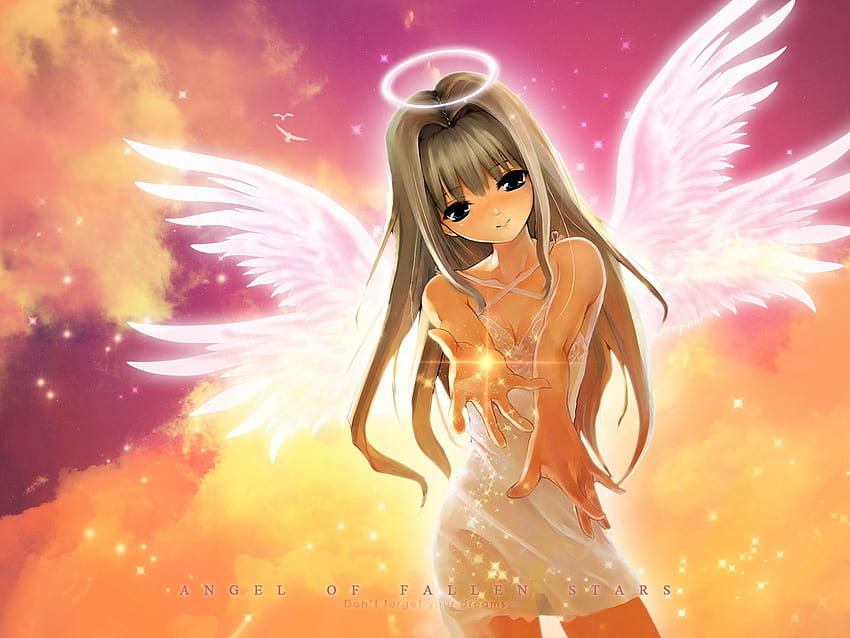 Anjo, garota anime, anime, anjo anime, auréola, anjo papel de parede HD