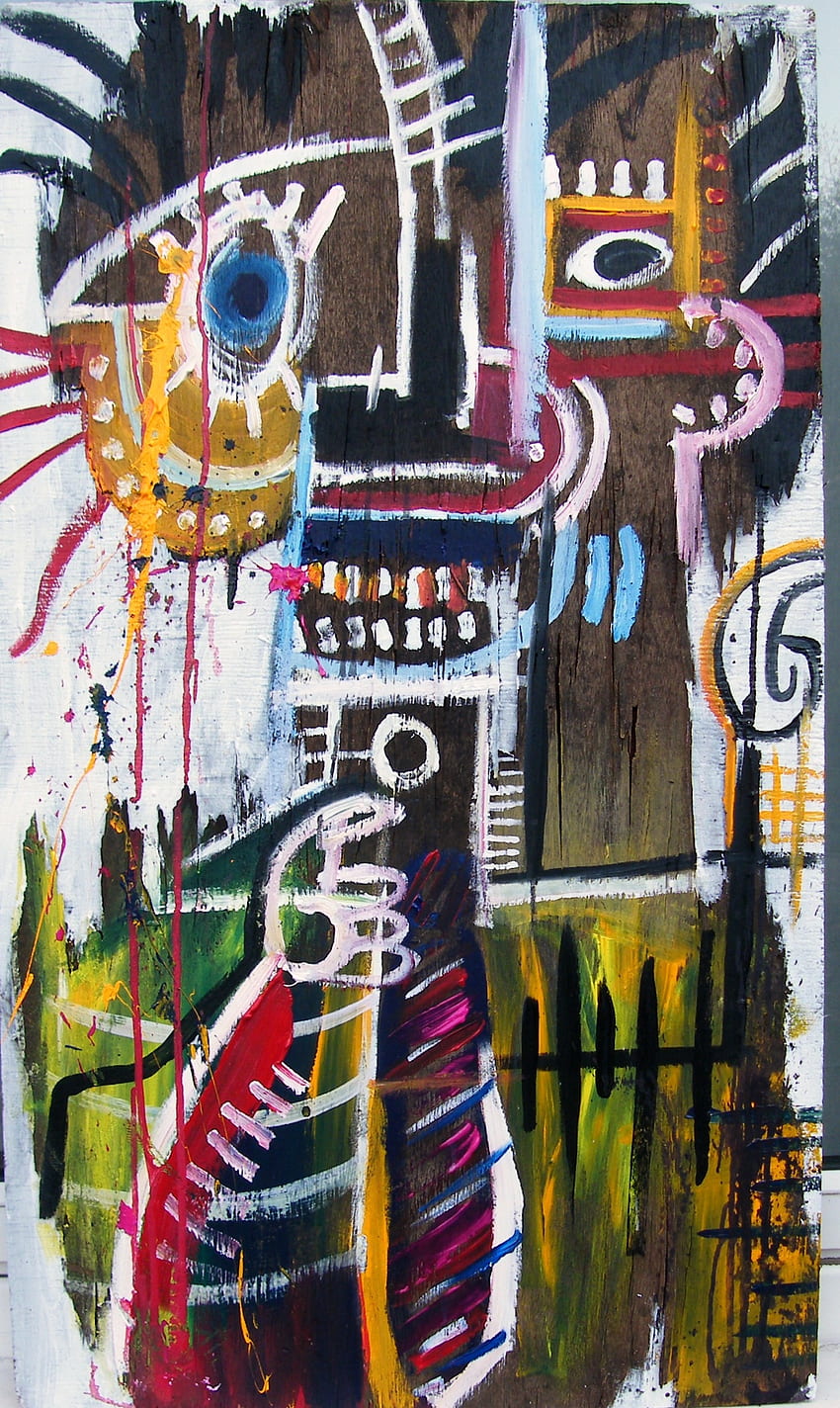 karya seni jean-michel basquiat | Potret Of Basquiat Dalam Armani Suit 'Akrilik sangat wallpaper ponsel HD