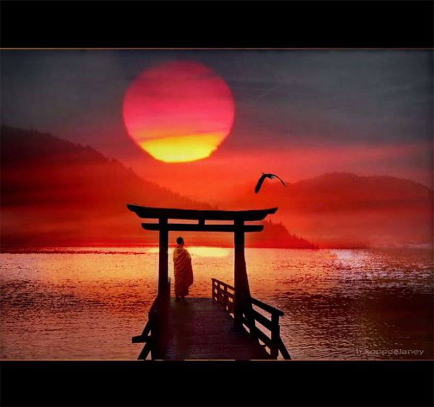 zen matahari terbenam, zen, merah tua, matahari terbenam, tenang Wallpaper HD