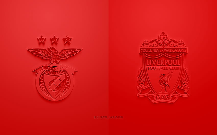 SL Benfica vs Liverpool FC, 2022, UEFA Champions League, Quarterfinals, 3D logos, red background, Champions League, football match, 2022 Champions League, SL Benfica, Liverpool FC HD wallpaper