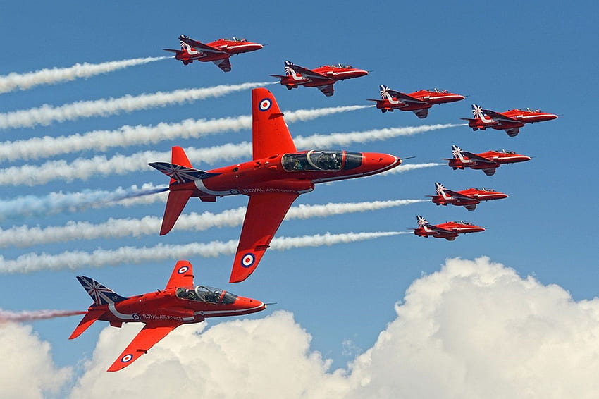 BAE Hawk T Mk1 Red Arrows Jet Team aviones acrobáticos de la Royal Air Force Inglaterra. fondo de pantalla