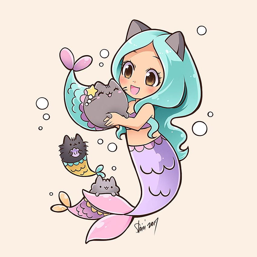 3b Mermaid Pusheen By Nekoshiei Super Cute Kawaii!! HD phone wallpaper