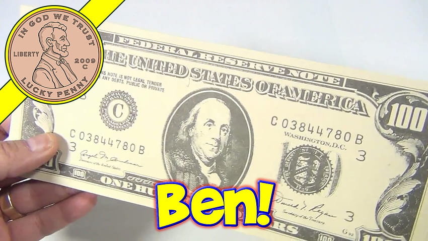 100-Dollar-Scheine von Benjamin Franklin, liniert, Notizblöcke für den , 1990, Action Industries – YouTube HD-Hintergrundbild