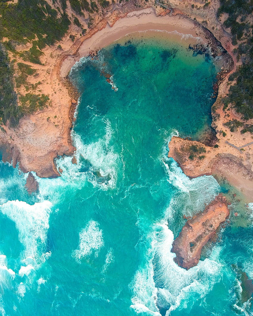 Mar, vista aérea, costa, surf fondo de pantalla del teléfono