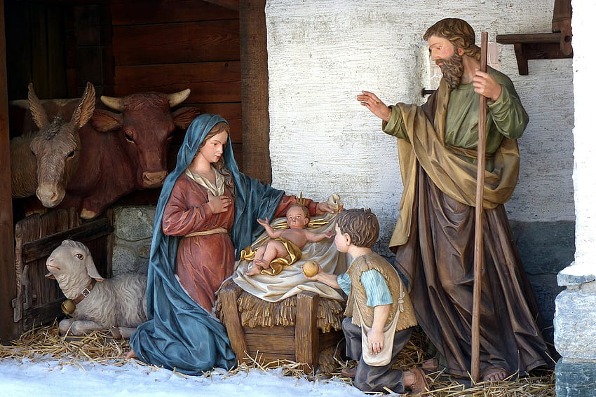 Nativity Scene, Nativity, Mary, Jesus, shepherd, Joseph HD wallpaper