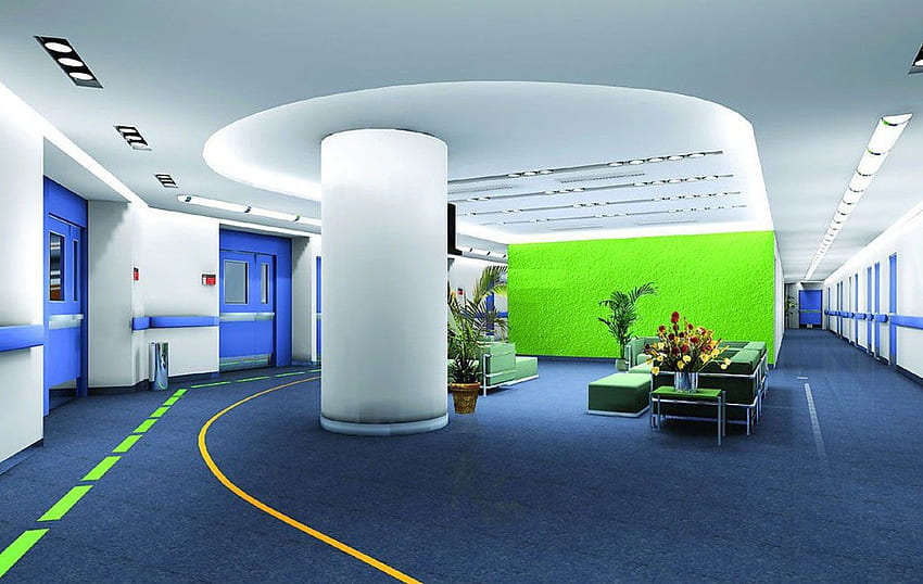 niebieski projekt wnętrz biura firmy brama firmy, Biuro Korporacyjne Tapeta HD